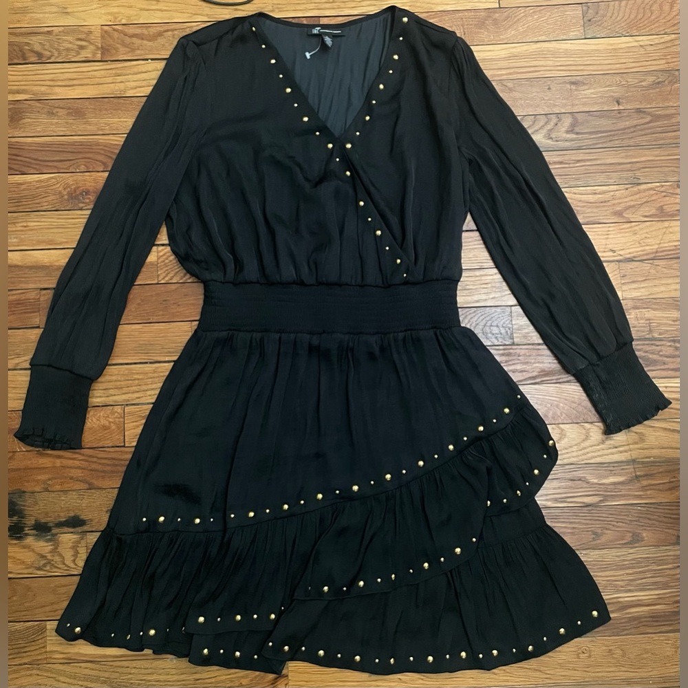 INC International Concepts black long sleeve knee length stuffed dress large L